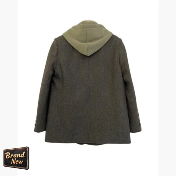 Oversized Hooded Blazer Jacket, Wool Blend, Double-Breasted, Work Office